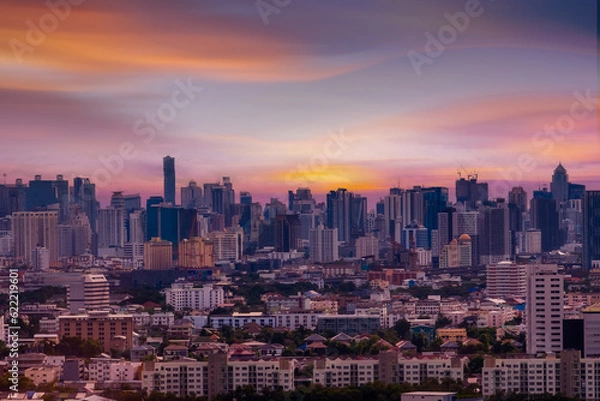 Fototapeta Aerial view of Downtown skyline Bangkok, 