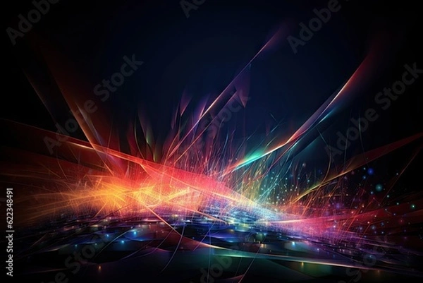 Fototapeta Illustrated Colorful Light Glow on Black Background Generative AI illustrations