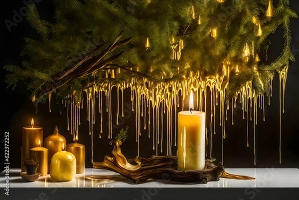 Obraz burning candles in a glass wallpaper and background generated by AI