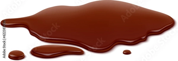 Fototapeta Chocolate puddle, tempting and decadent brown choco spill. Isolated realistic 3d vector liquid blot and drip with glossy surface. Rich and indulgent luscious brown blot, and mesmerizing drips