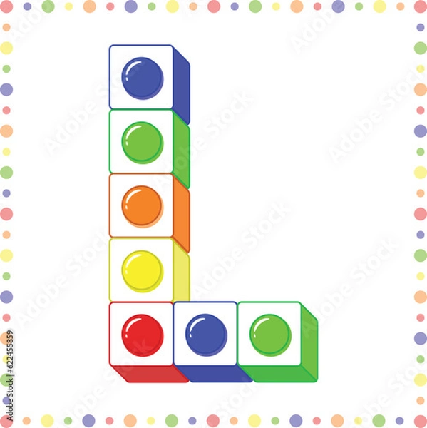 Fototapeta blocks Alphabet English letter L blocks in coloring stroke with colorful circles modern style drawing