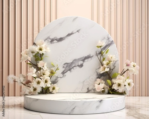 Fototapeta Product Display Marble and Flowers Podium Stand