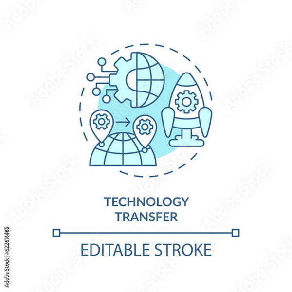 Obraz Editable technology transfer icon, isolated vector, foreign direct investment thin line illustration.