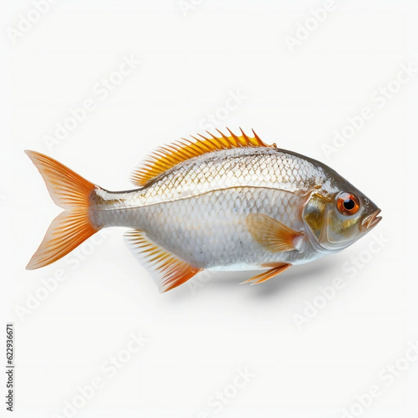 Obraz Freshwater fish on white background. 3D illustration digital art design, generative AI