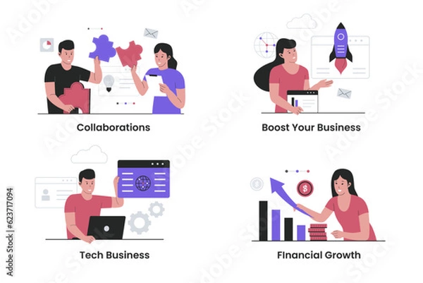 Fototapeta Business concept illustration. Business concept illustration. Business collaboration, technology business, boost your business, financial growth. Flat vector illustration isolated on white background