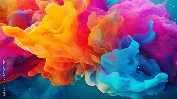 Fototapeta Colorful beautiful advertising background. Bold, bright colors. Smoke, waves, gradient. AI generation.