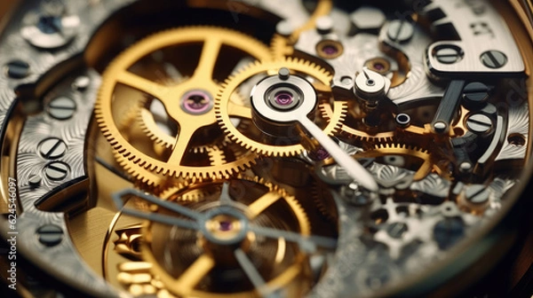 Fototapeta Close-up of a mechanical gears in swiss watch