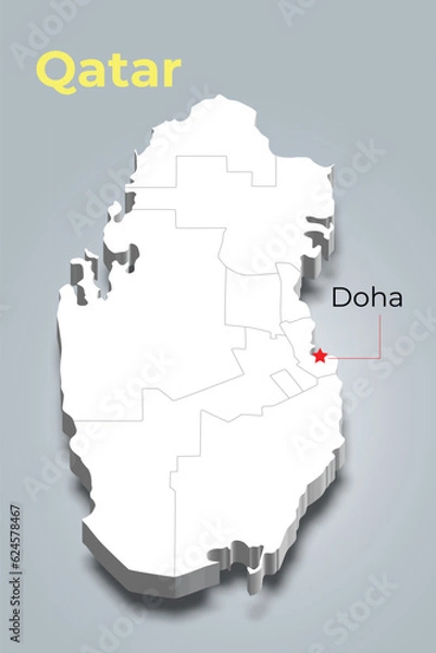 Fototapeta Qatar 3d map with border of regions