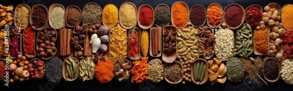 Fototapeta Digital illustration of various spices and condiments, Indian cuisine. Generative AI