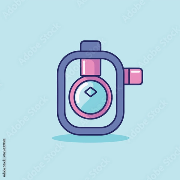 Fototapeta Vector flat icon of a blue and pink camera with a pink lens, perfect for capturing memories in style