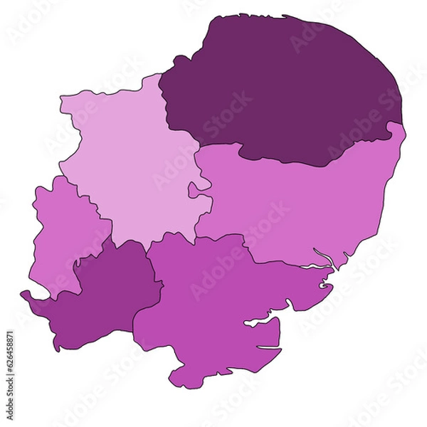 Fototapeta purple East of England administrative and political map. uk, United Kingdom, Britain