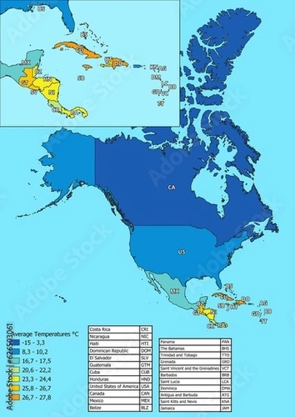 Fototapeta North America map of average annual temperatures