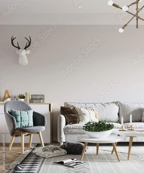 Fototapeta Interior Living Room Wall Mockup
