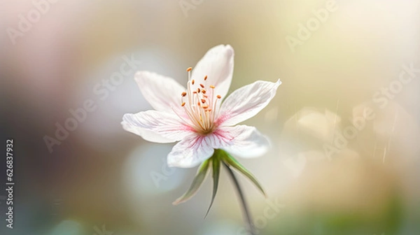 Fototapeta White jasmine flowers on green bokeh background with copy space