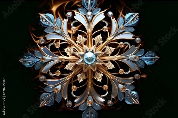 Fototapeta Gilded Snowflake Elegance on Obsidian Canvas, Generative AI