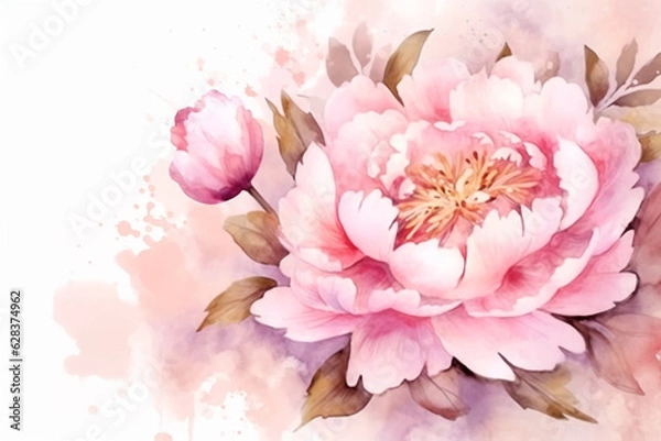 Fototapeta Watercolor greeting card with peony flowers.ai generated