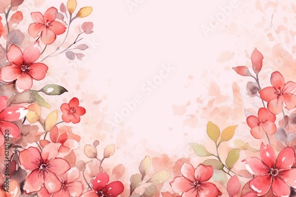 Fototapeta Greeting card with watercolor flowers.ai generated 