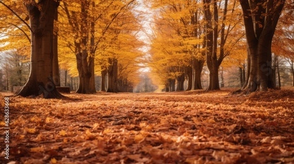 Fototapeta autumn leaves on the ground in a forest