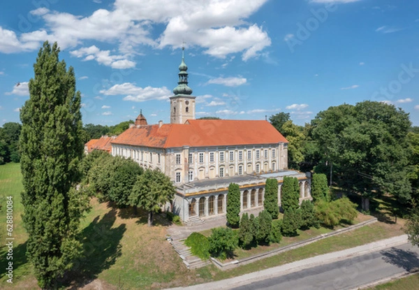 Fototapeta Olesnica Mala, Poland - aerial view of historic  renaissance palace built in XVII