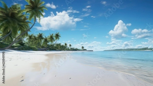 Fototapeta Beach with white sand and palms created with Generative AI