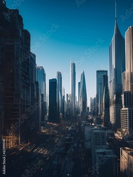 Fototapeta futuristic building city background City landscape and road in cinematic daylight generative ai illustration art