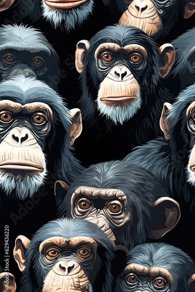 Fototapeta Chimpanzee faces seamless tiles