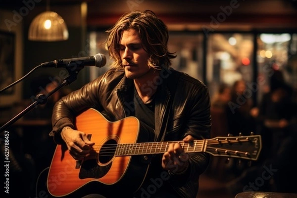 Fototapeta Singer-Songwriter Performing At A Coffee Shop, Generative AI 