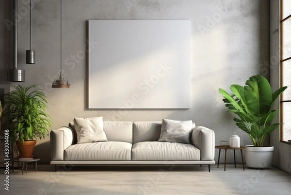 Fototapeta Loft Industrial Style Living Room Interior With Poster Mockup Created with Generative AI