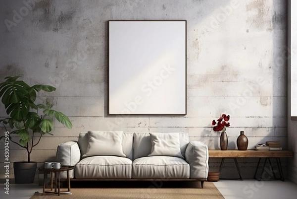 Fototapeta Loft Industrial Style Living Room Interior With Poster Mockup Created with Generative AI