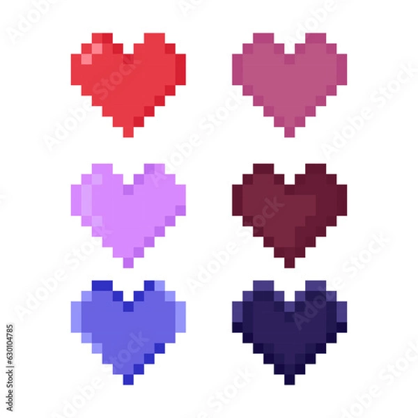 Fototapeta Set of pixel hearts in different colors