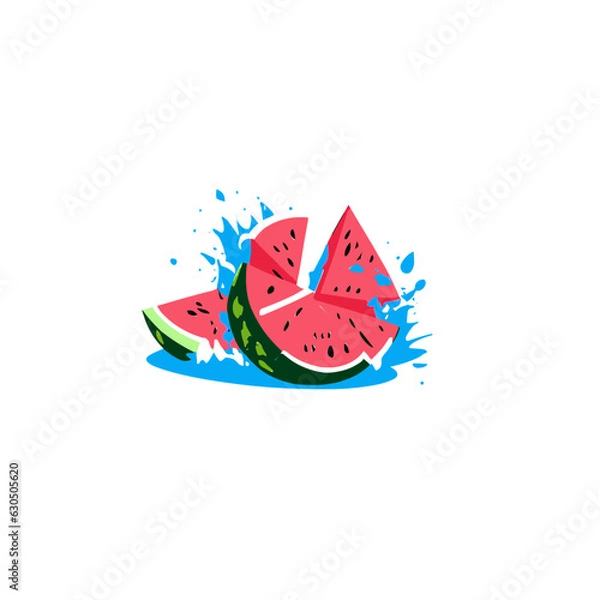 Fototapeta watermelon slices isolated on white with splashes