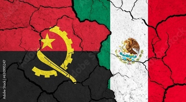 Obraz Flags of Angola and Mexico on cracked surface - politics, relationship concept