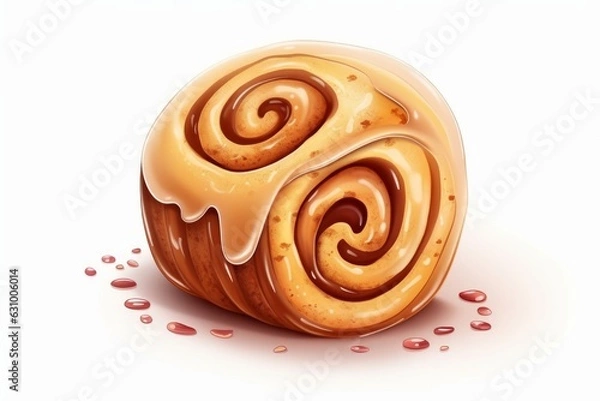 Fototapeta Cinnamon Roll on white background, cartoon style. AI generated