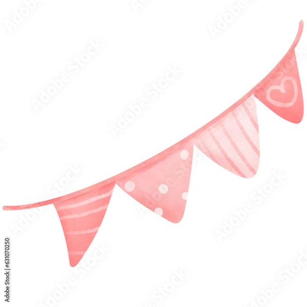 Fototapeta A Festive Welcome for the New Arrival.Baby Girl Flag Clipart in Pink Celebration