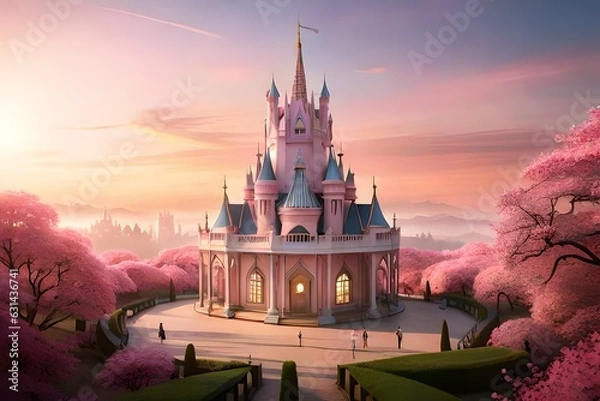 Fototapeta The Enchanting Pink Castle"  the interior decoration for the doll house in pink color