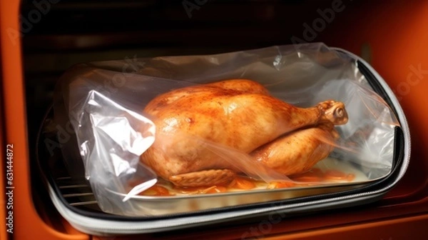 Fototapeta roasted chicken in the oven