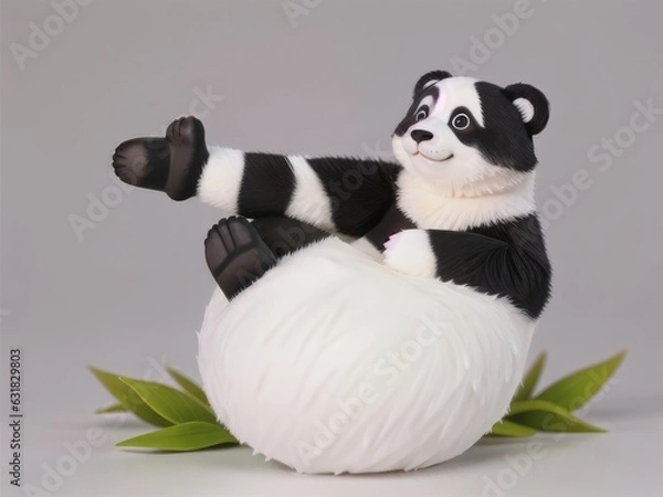 Fototapeta Cute happy panda on a white background. generative ai