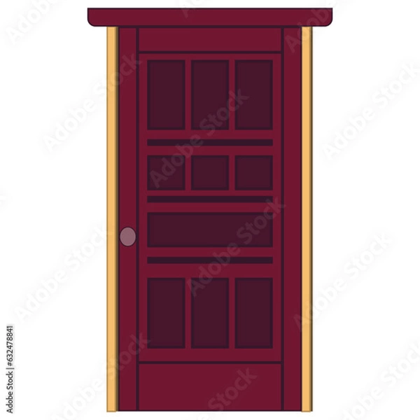 Fototapeta Red door with round doorknob isolated on white background. Clipart.