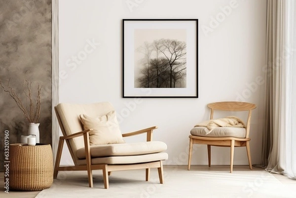 Fototapeta Minimalistic Scandinavian style interior. Mockup for framed pictures.