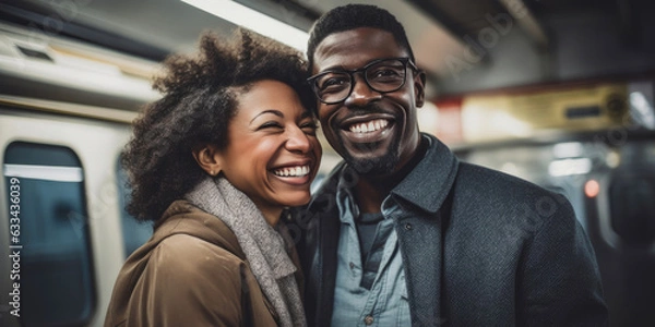 Fototapeta Close-Up Portrait of Smiling Couple in Train Station