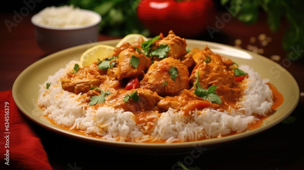 Fototapeta Spicy chicken curry with rice, popular Thai food.