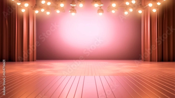 Fototapeta Empty Stage with pink curtains template - ai generative