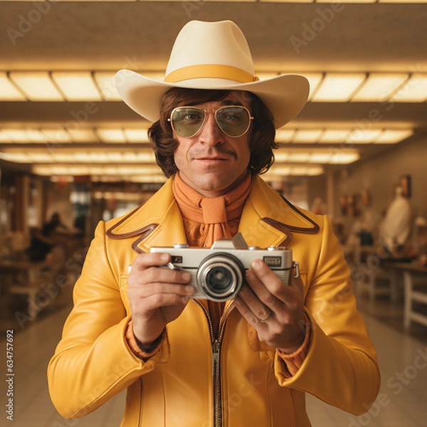 Fototapeta Young man in cowboy outfit posing for the camera