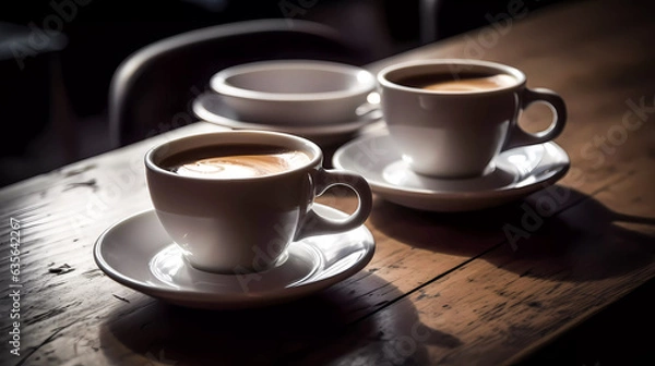 Fototapeta Isolated cup of hot coffee on black background. Generative AI technology.