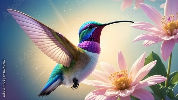 Fototapeta The Enchanting Moments of Hummingbirds Seeking Flower Nectar ai generated