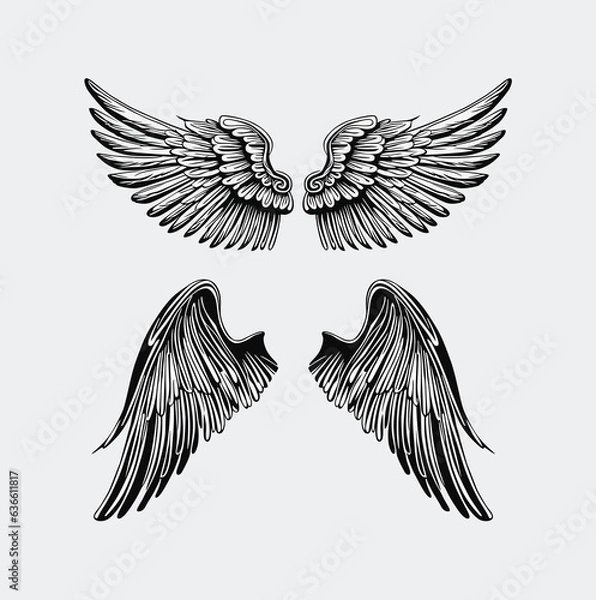 Fototapeta tribal tattoo with vintage vector angel wings