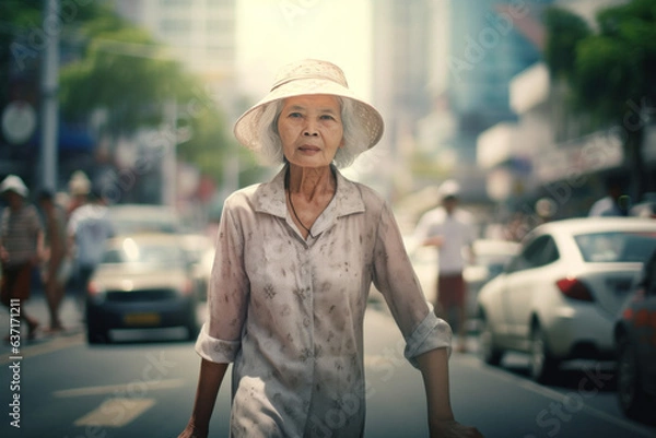 Fototapeta Businesswoman with long exposure