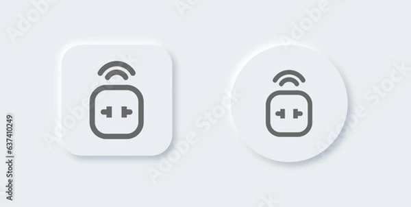 Fototapeta Smart plug line icon in neomorphic design style. House control signs vector illustration.