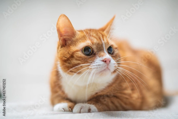 Obraz Portrait of a beautiful domestic red cat.