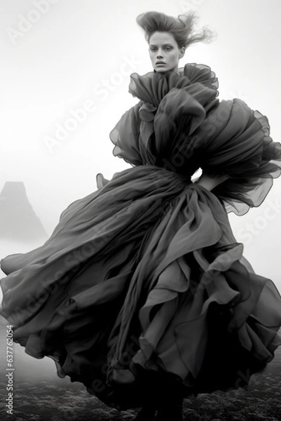 Fototapeta AI Generated. Black and white fashion. Iceland. model.